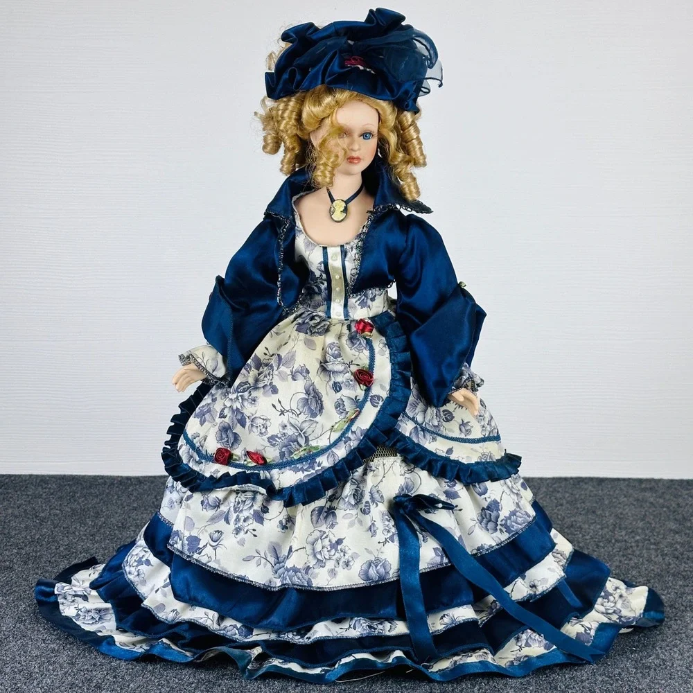 DanDee Collectors Choice Porcelain Doll Victorian Blue Floral Gown 22 Inch